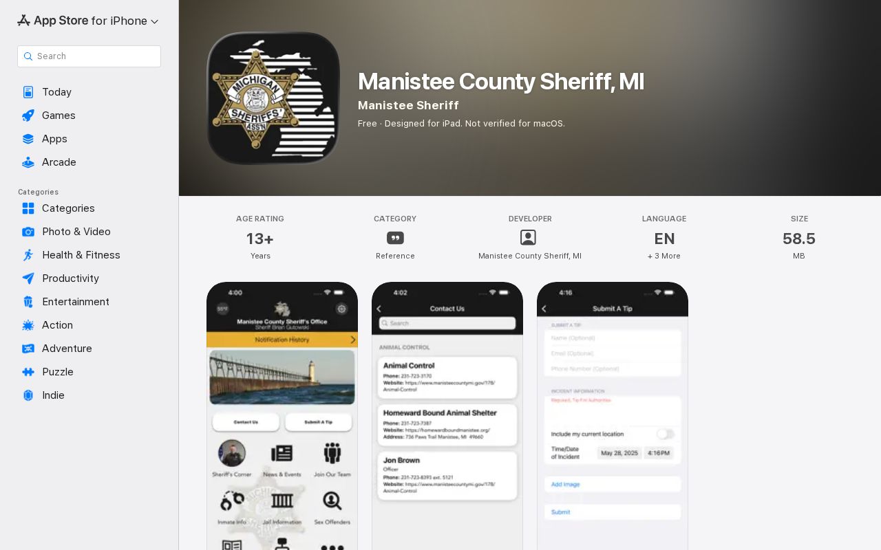 Manistee County Sheriff app without a released inmate mugshot module