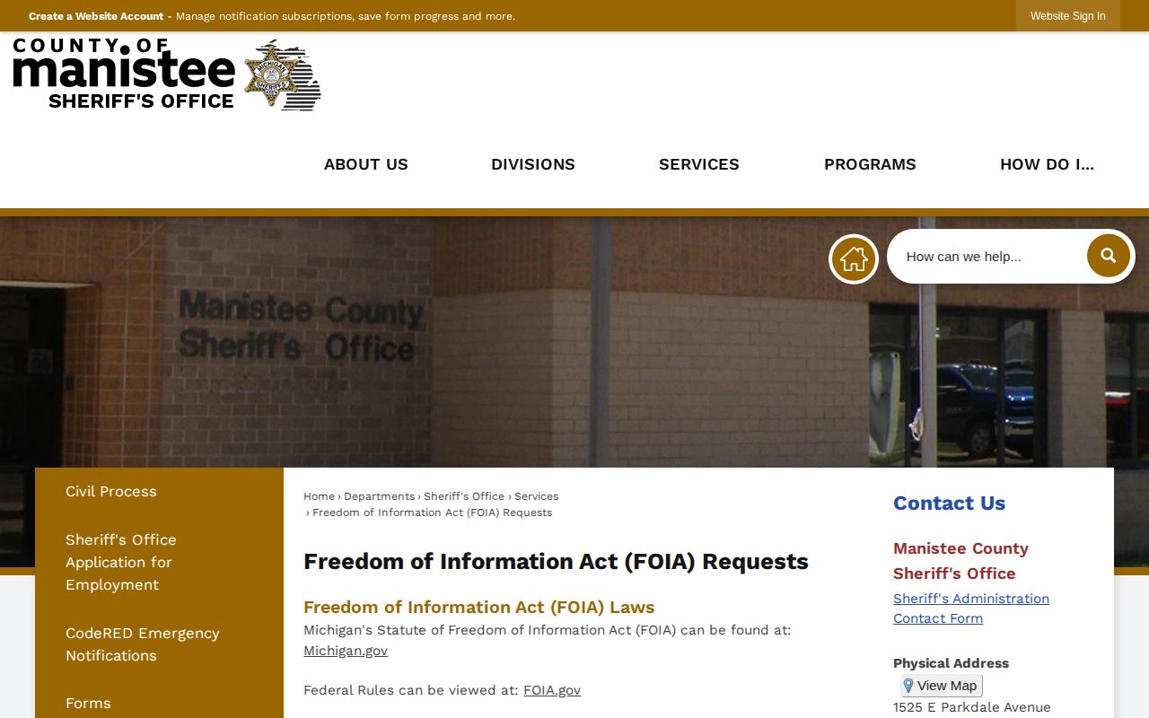 Manistee County released inmate record request channels and office hours